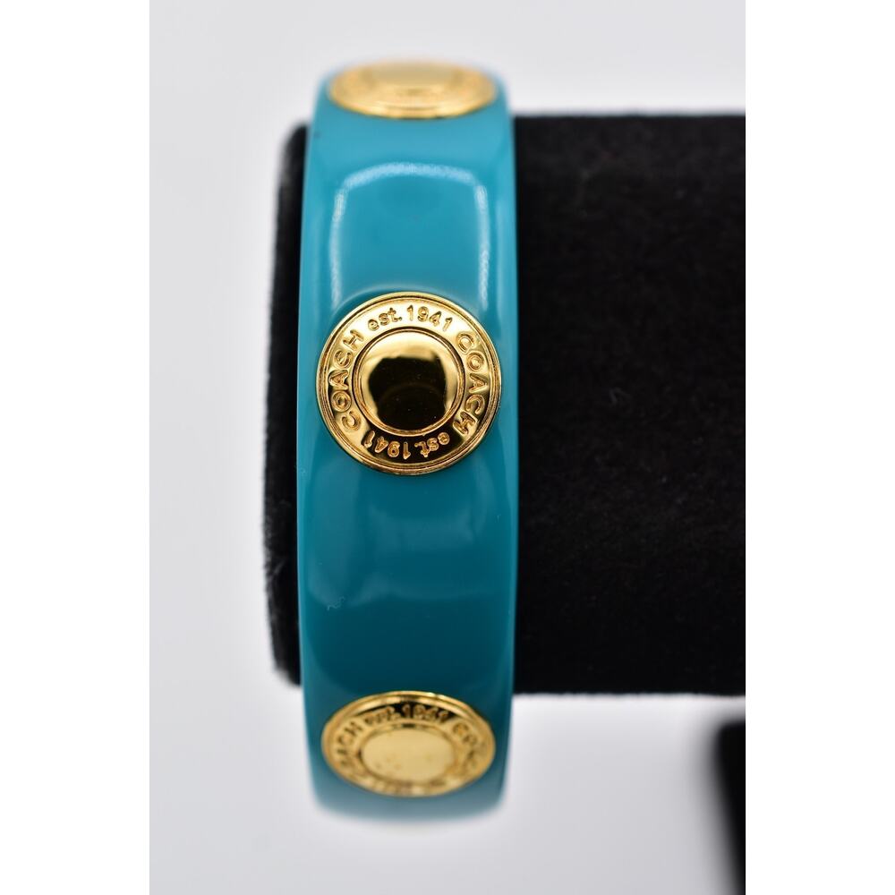 Coach Teal Resin Bangle with Gold-Tone Logo Studs